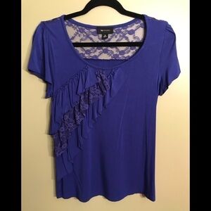 AB studio blue short sleeve top with lace